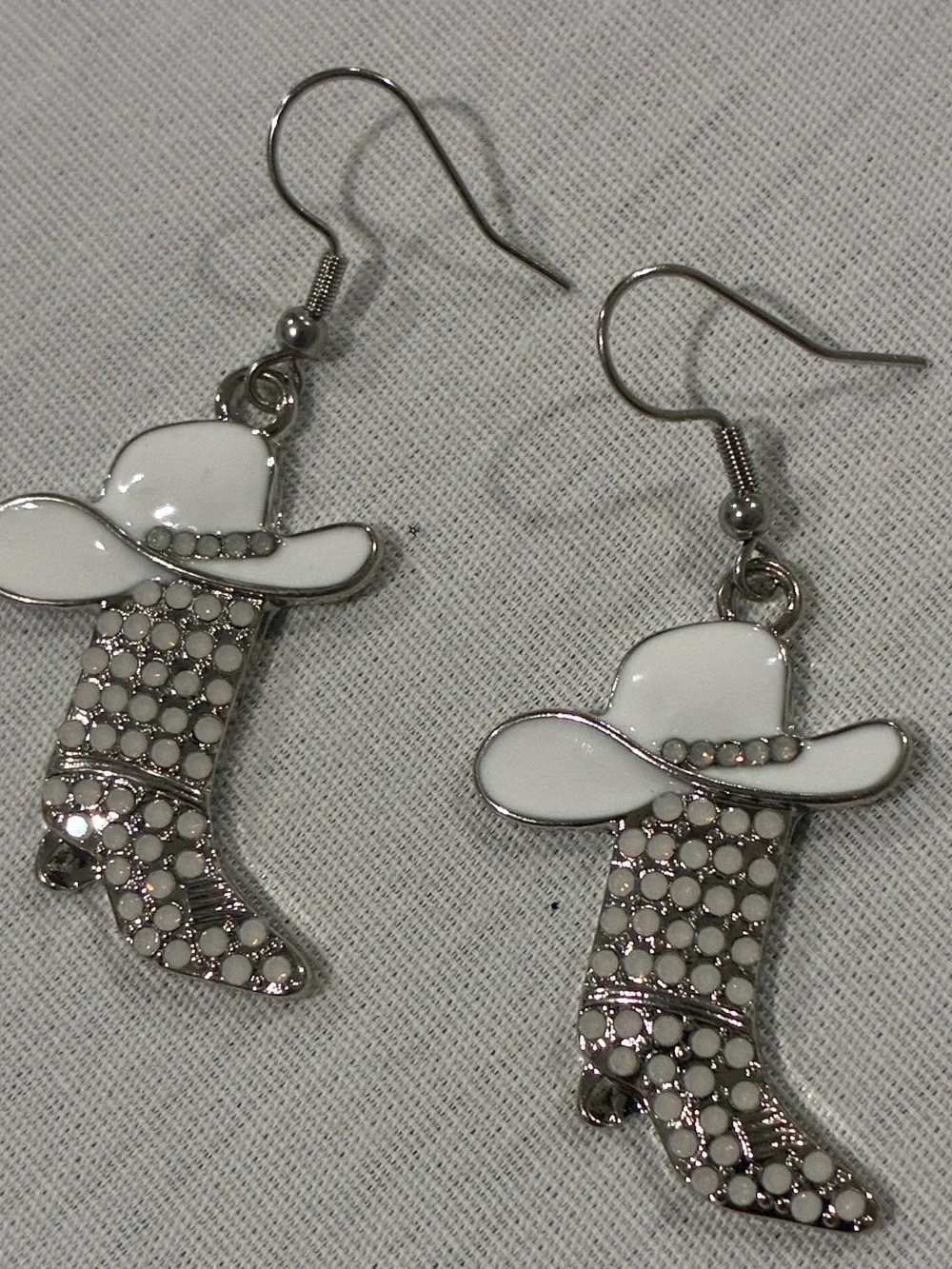White Cowboy Boot and Hat Drop Earrings